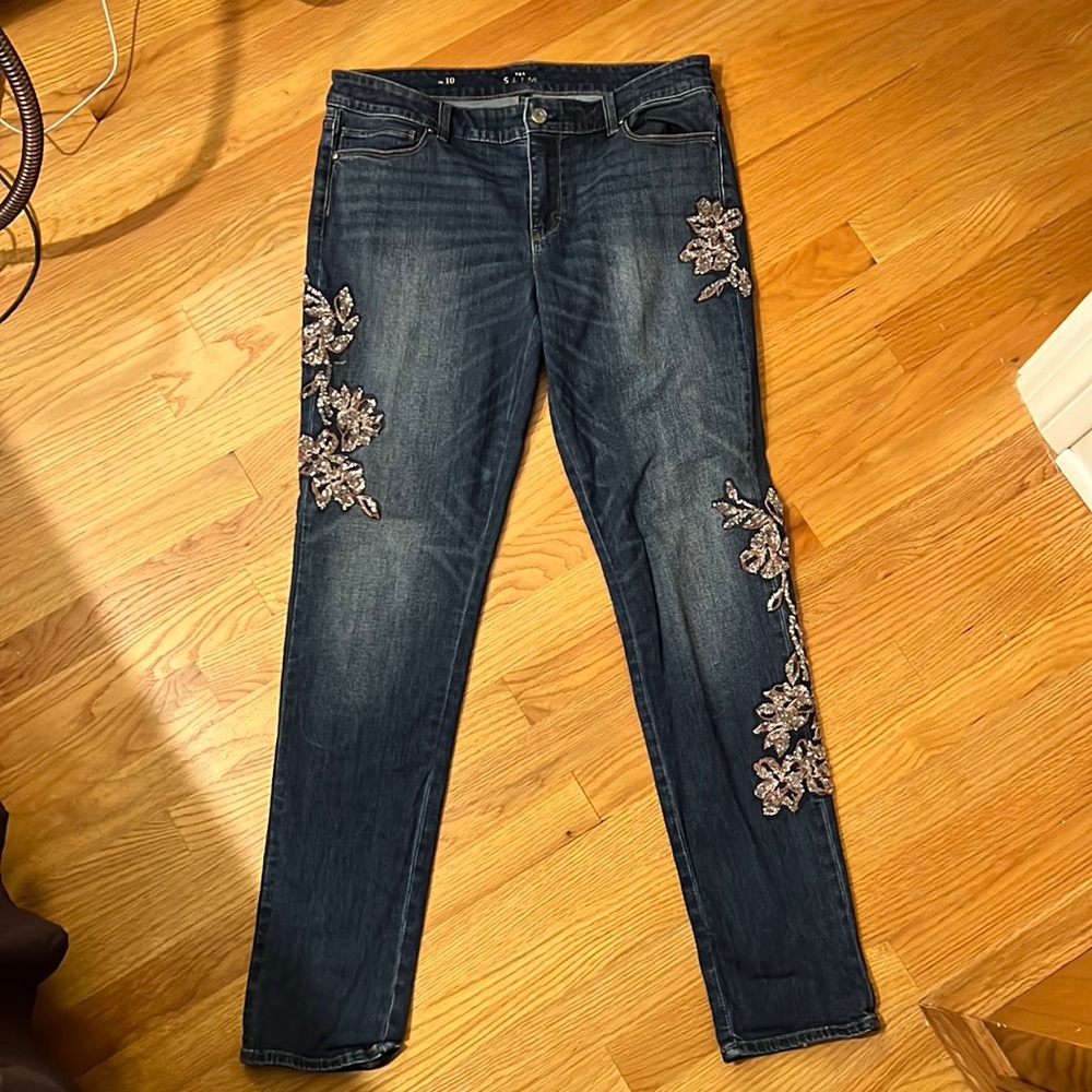 White House Black Market size 10 embellished denim.